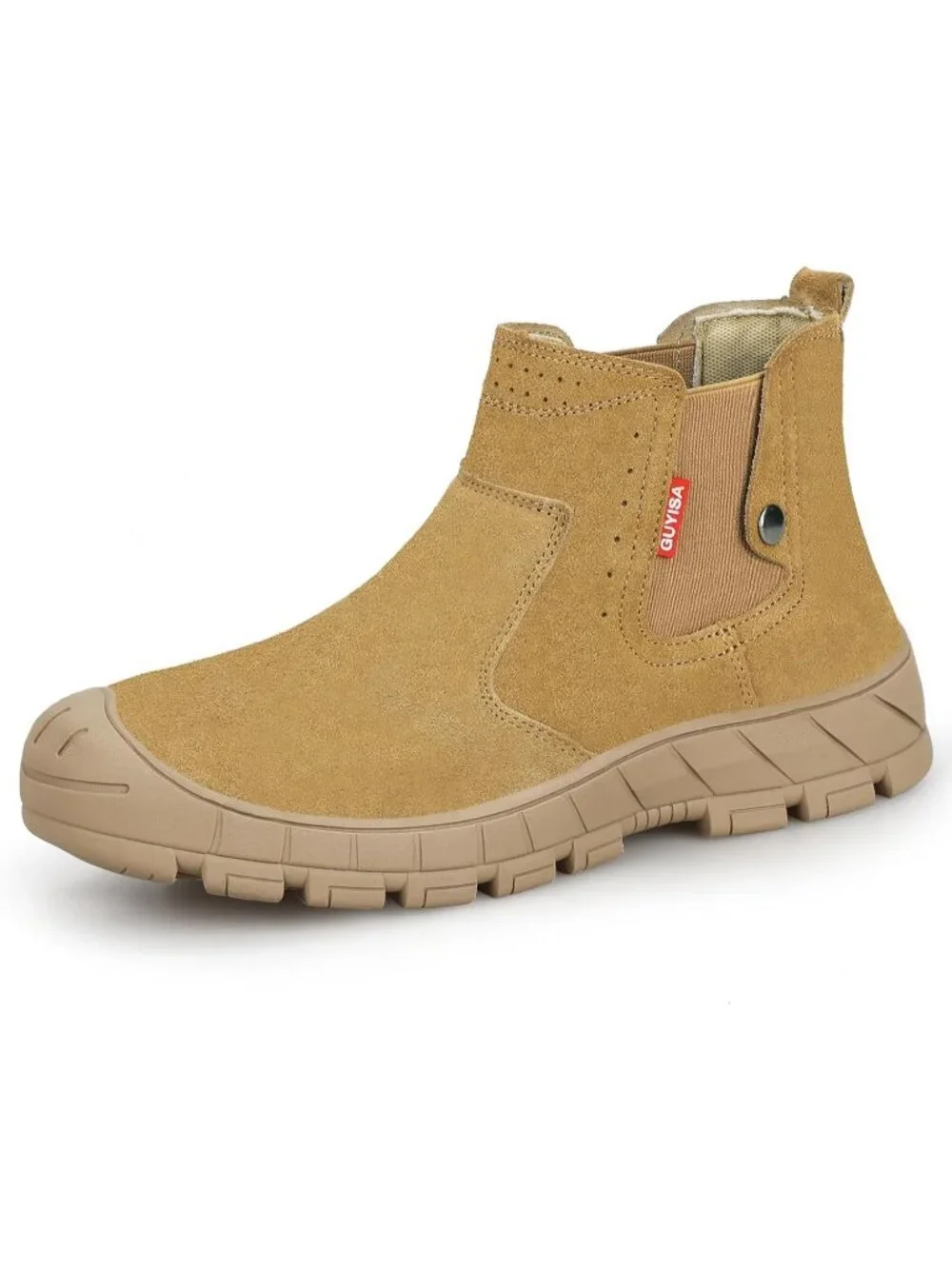 Men's Brown Fireproof Shoes Casual Mid Top Steel Toe Slip On Jobsite Work Boots